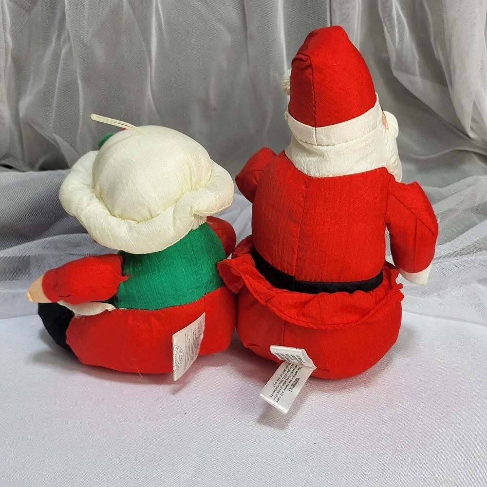 Santa & Mrs Claus 7in Nylon Puffy Stuffed Christmas Plush Table Decor VTG 1993